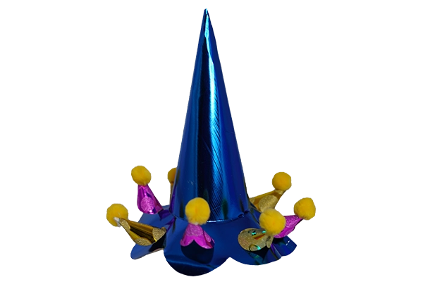 tall metallic pom pom party hat 1